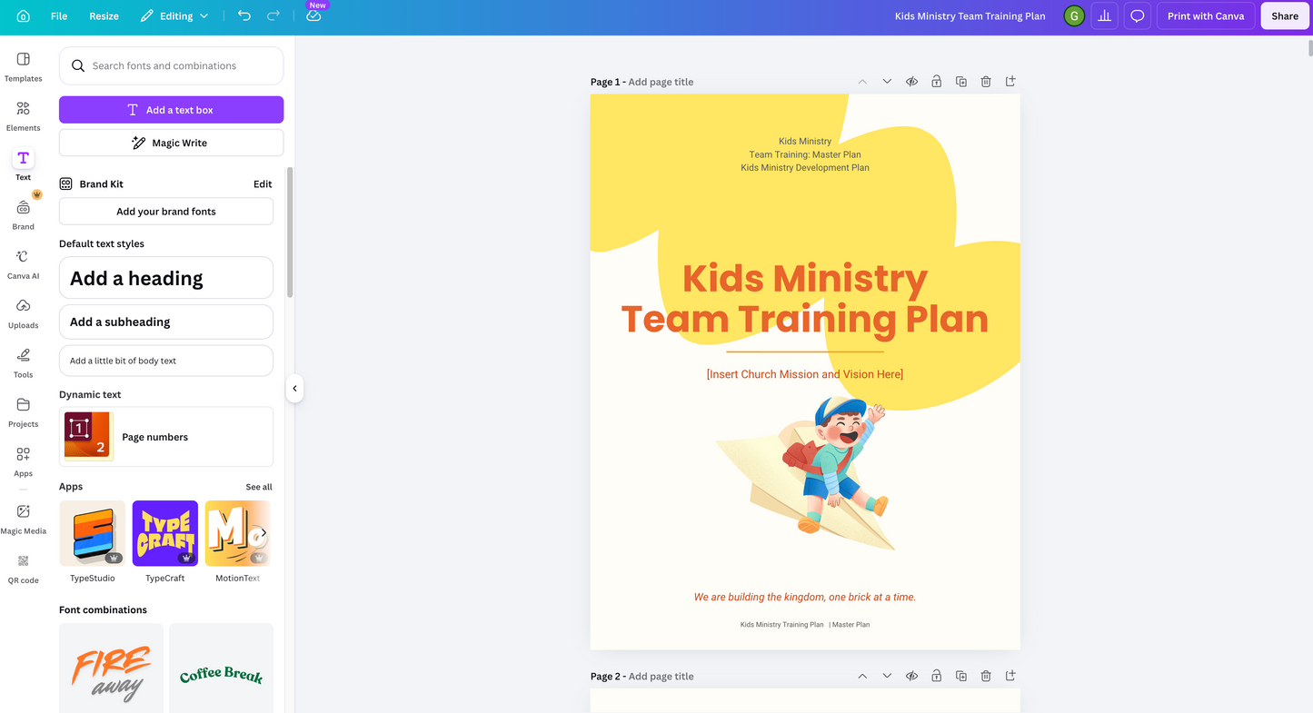 Ministry Team Training Plan